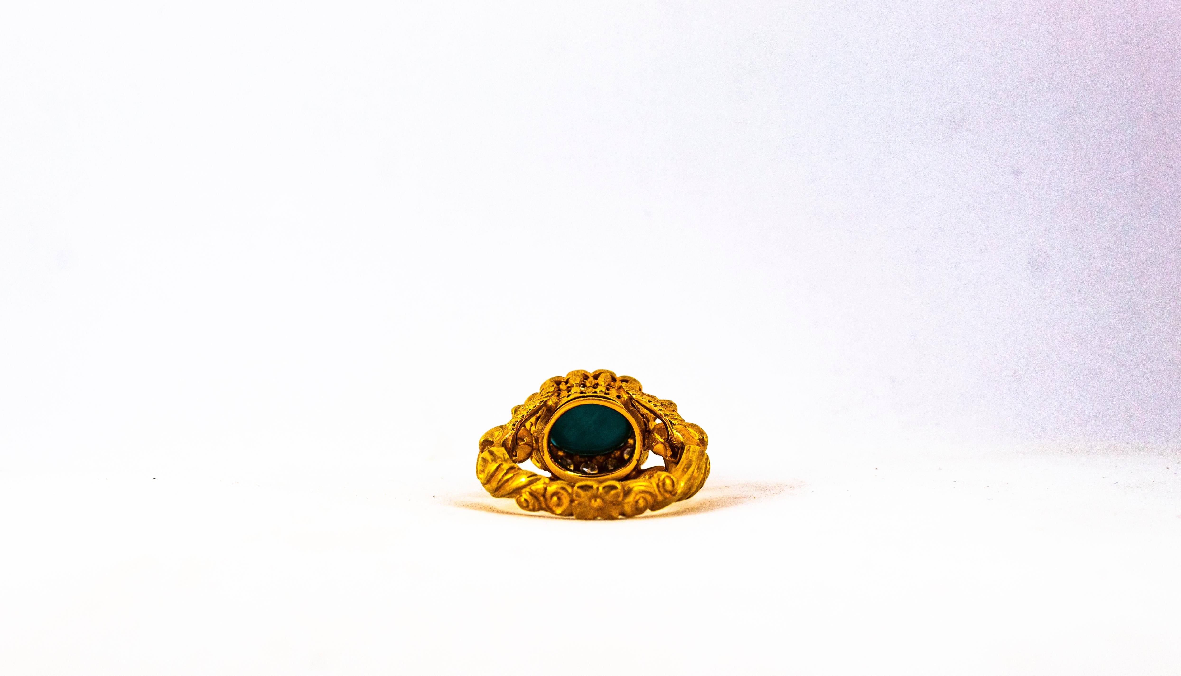 Art Nouveau 1.15 Carat White Diamond Turquoise Yellow Gold Cocktail Ring For Sale 10