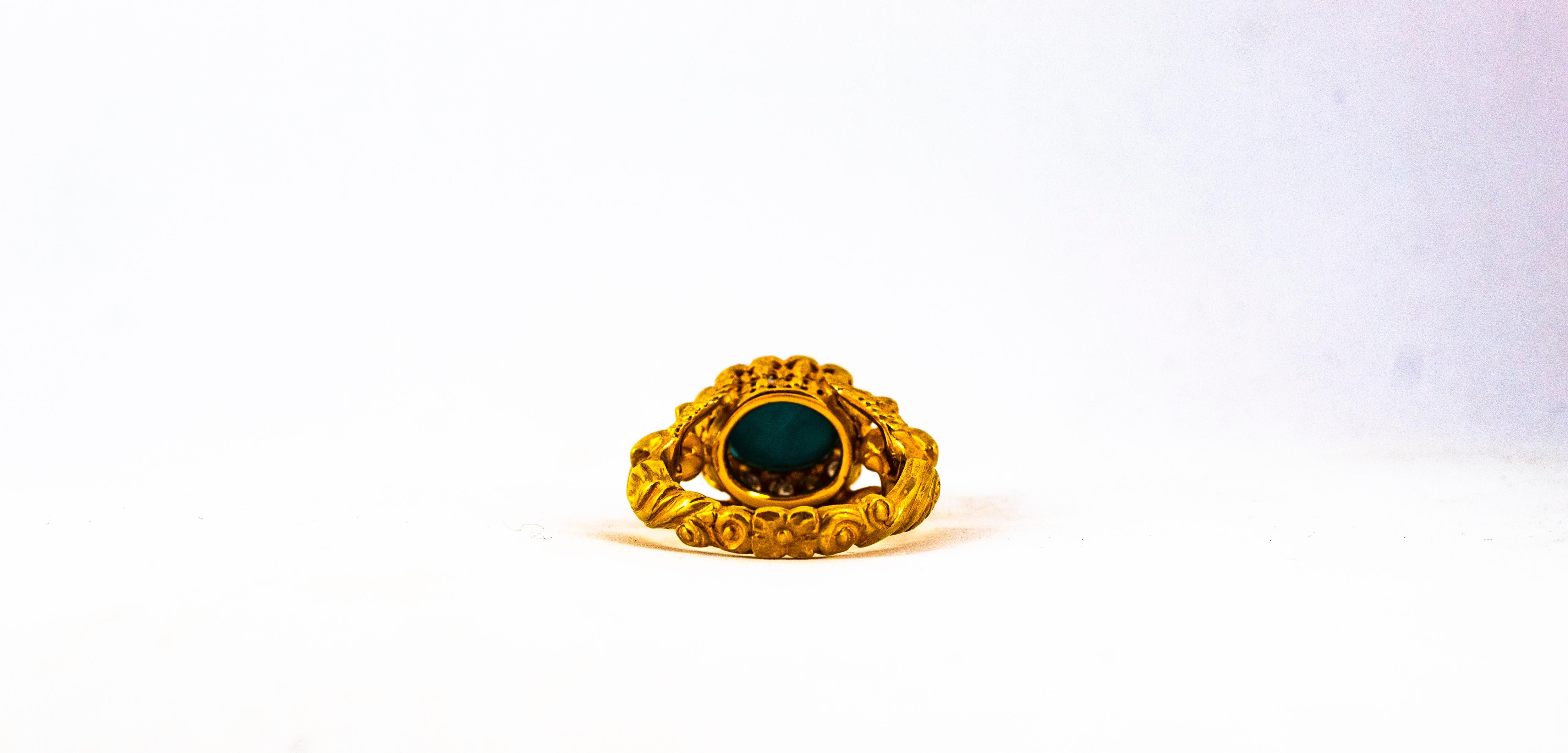Art Nouveau 1.15 Carat White Diamond Turquoise Yellow Gold Cocktail Ring For Sale 11