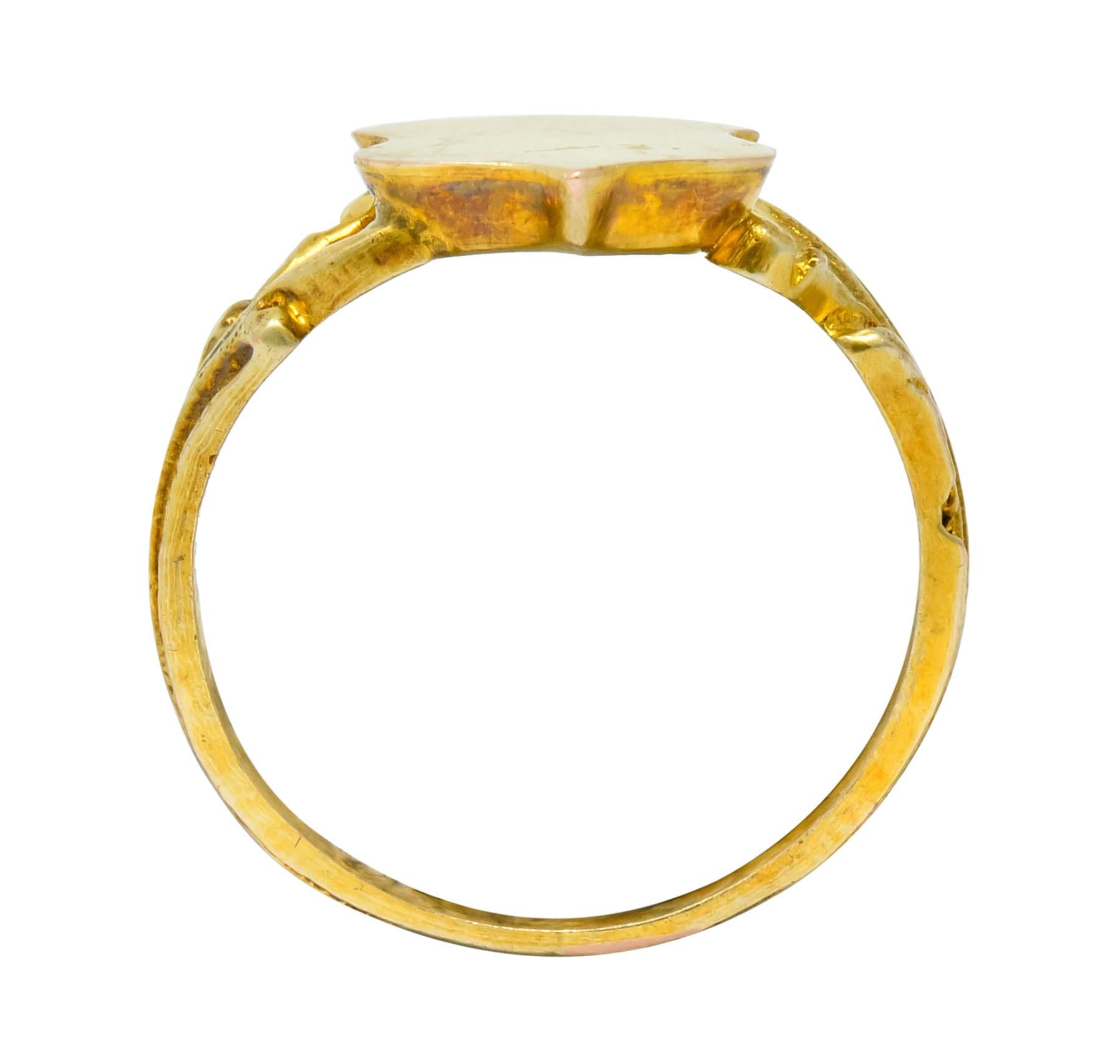 Art Nouveau 12 Karat Yellow Gold Shield Signet Unisex Ring 1