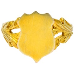 Art Nouveau 12 Karat Yellow Gold Shield Signet Unisex Ring