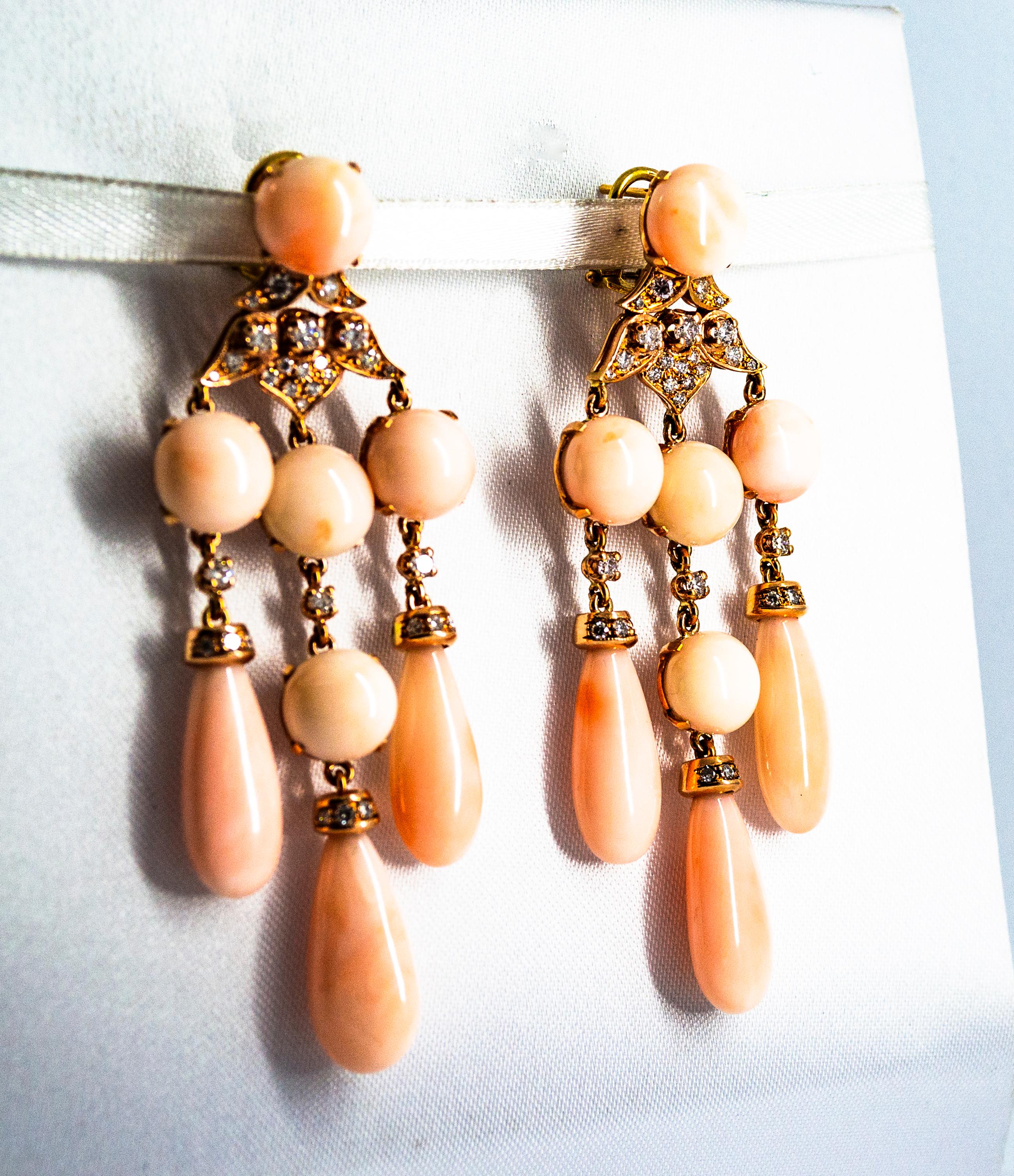 Art Nouveau Style White Diamond Pink Coral Yellow Gold Clip-On Earrings 1