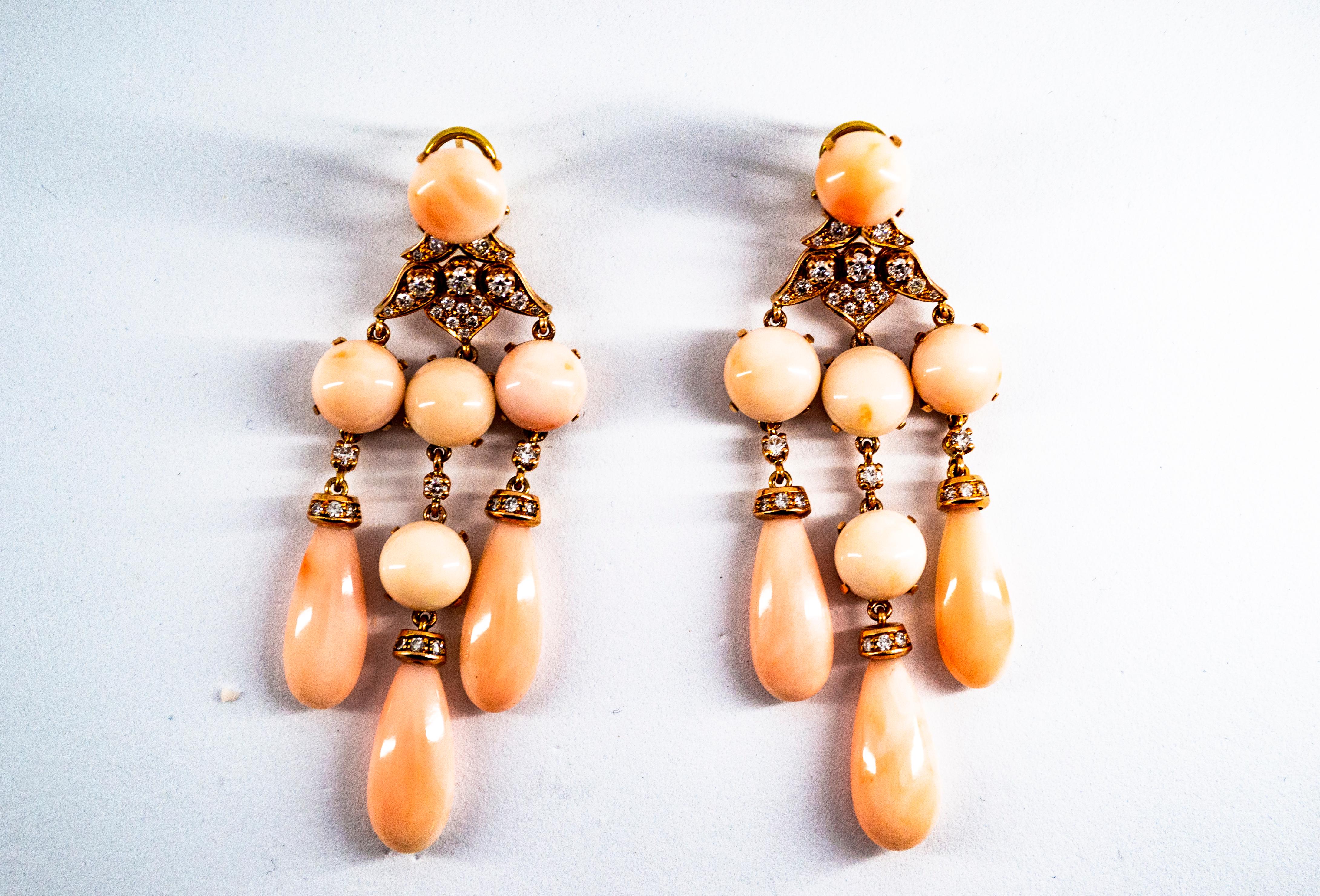 Art Nouveau Style White Diamond Pink Coral Yellow Gold Clip-On Earrings 2