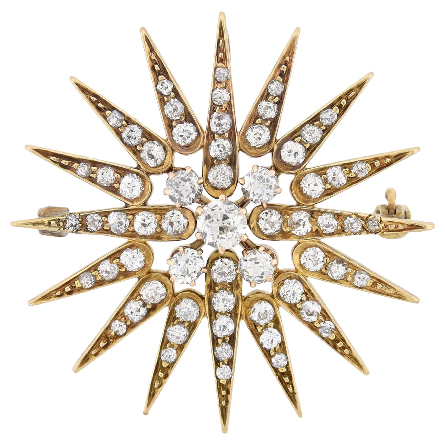 Art Nouveau 1.25 Total Carat Diamond Starburst Pin or Pendant