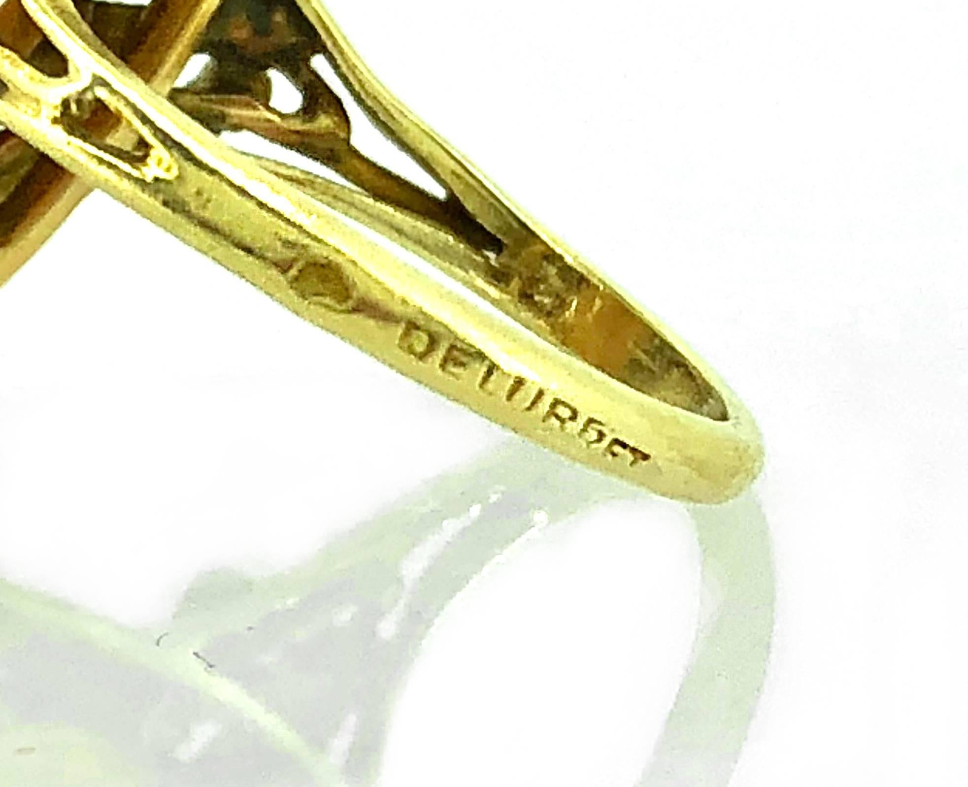 Art Nouveau 1.33 Carat Opal Enamel  Ring by Delurret 18 Karat Yellow Gold 1