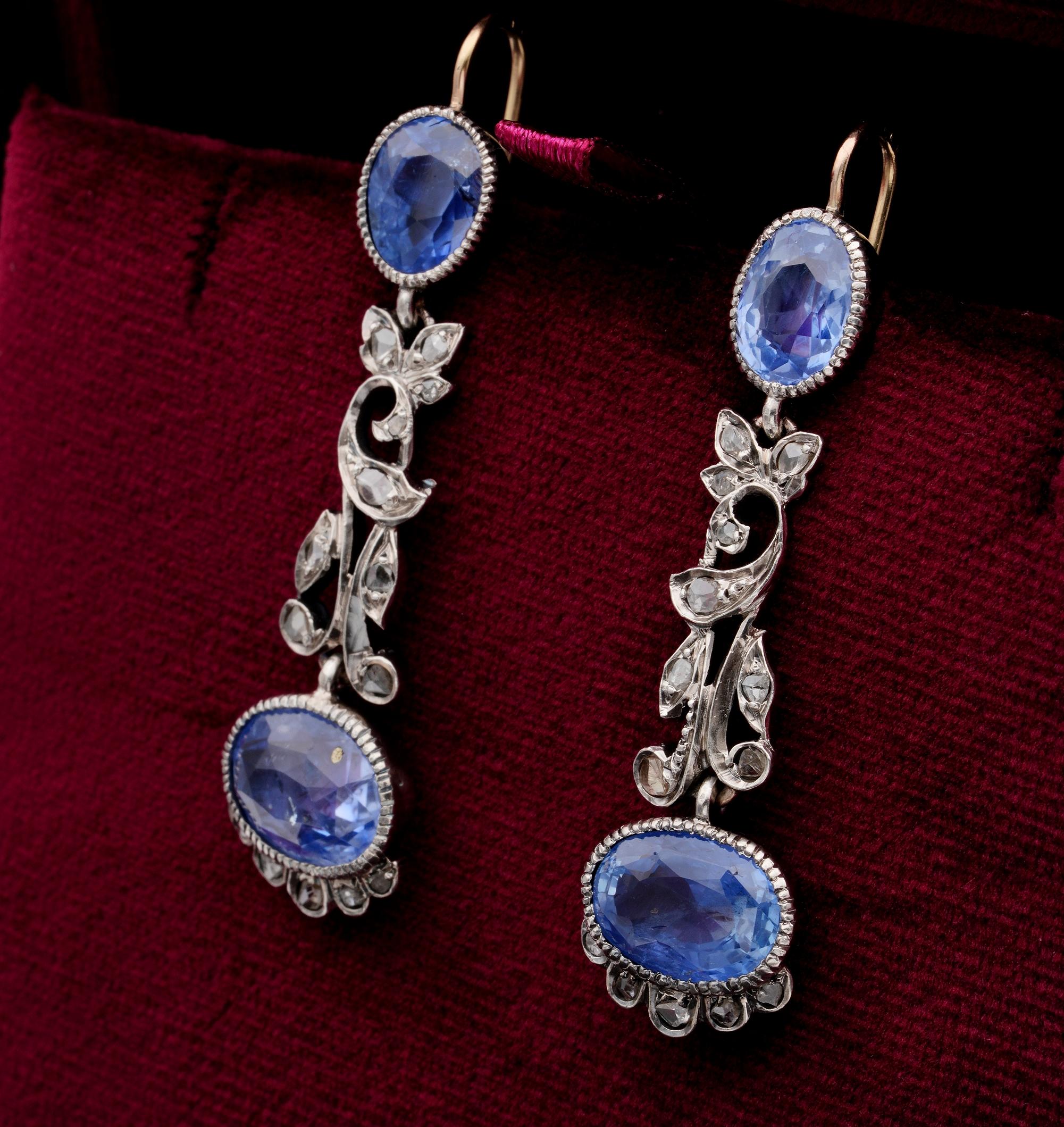 Art Nouveau 13.70 Carat Certified Natural Ceylon Sapphire Diamond Drop Earring 2