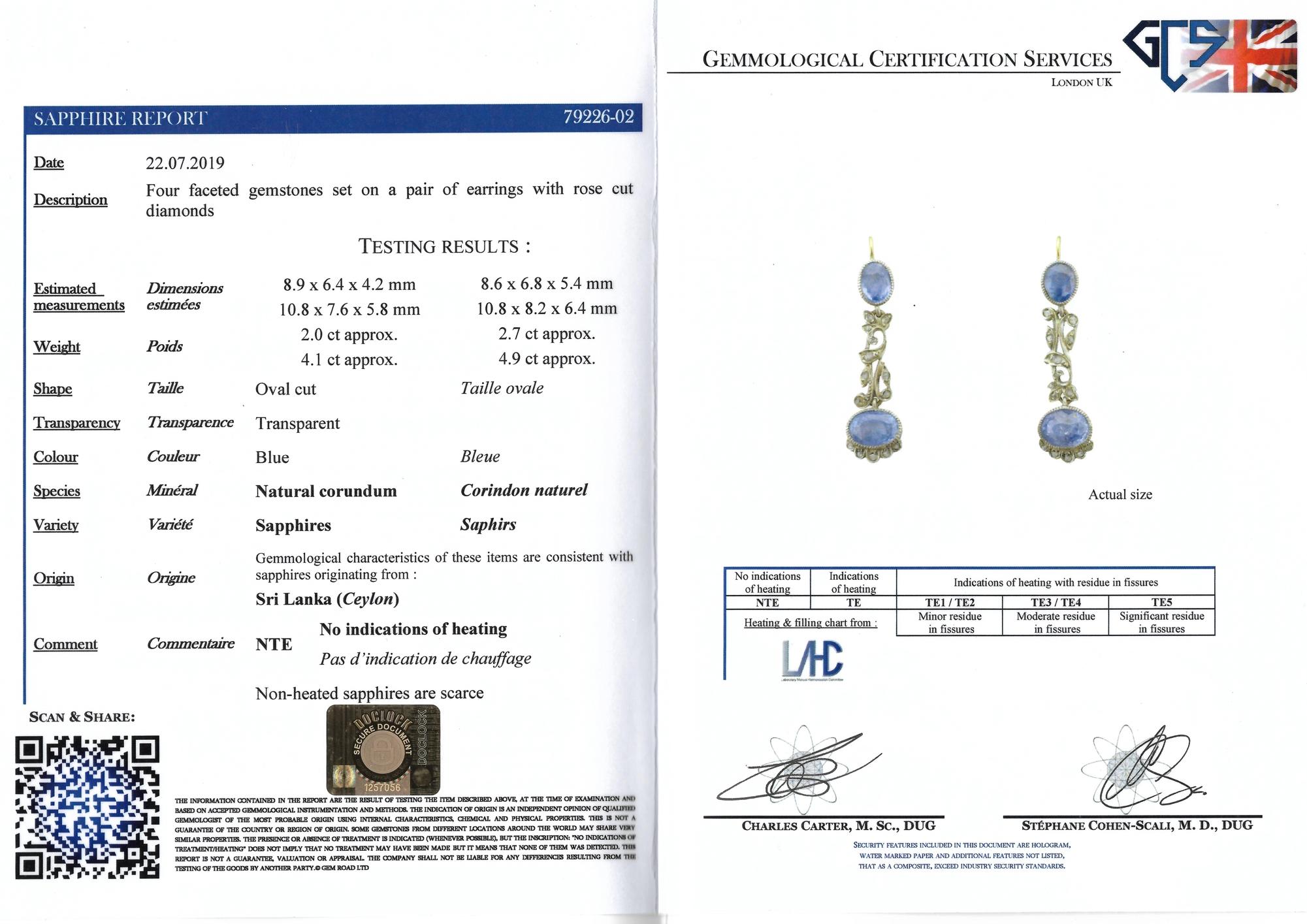 Art Nouveau 13.70 Carat Certified Natural Ceylon Sapphire Diamond Drop Earring 4