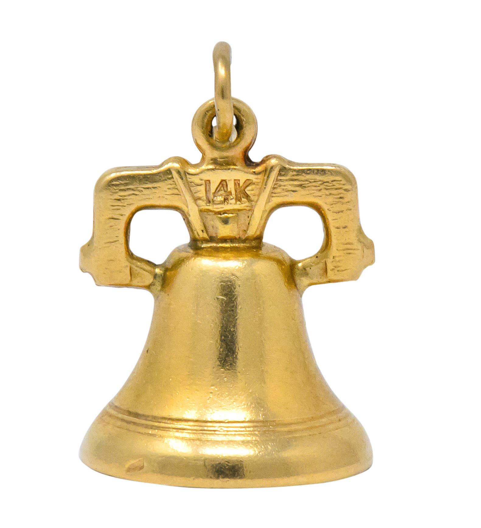 Art Nouveau 14 Karat Gold 3D Liberty Bell Articulated Clapper Charm In Excellent Condition In Philadelphia, PA