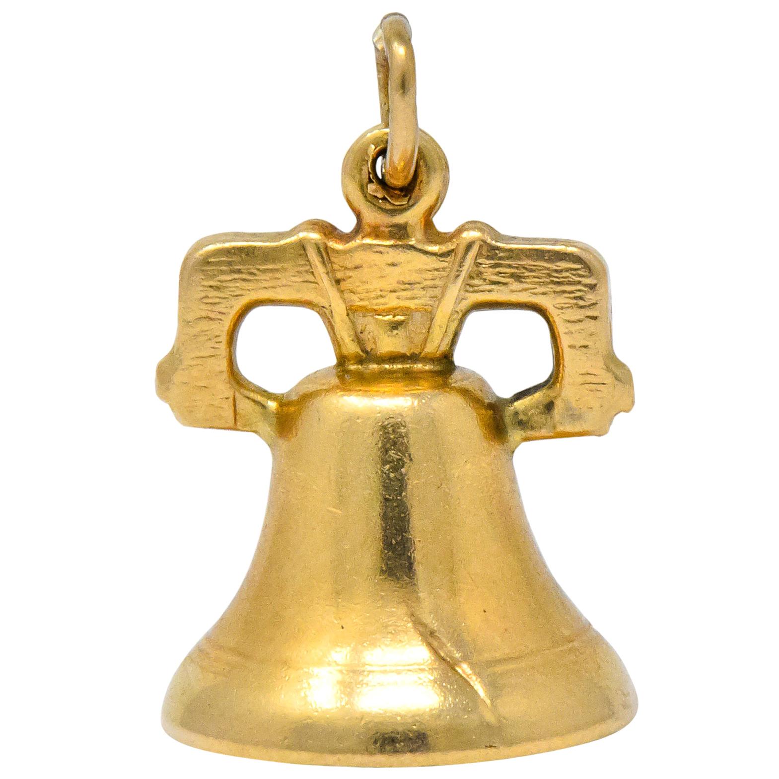 Art Nouveau 14 Karat Gold 3D Liberty Bell Articulated Clapper Charm