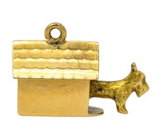 Art Nouveau 14 Karat Gold Articulated Scottish Terrier Dog House Charm