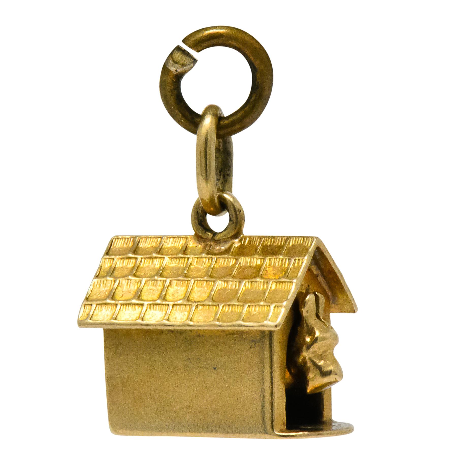 Art Nouveau 14 Karat Gold Articulated Scottish Terrier Dog House Charm In Excellent Condition In Philadelphia, PA