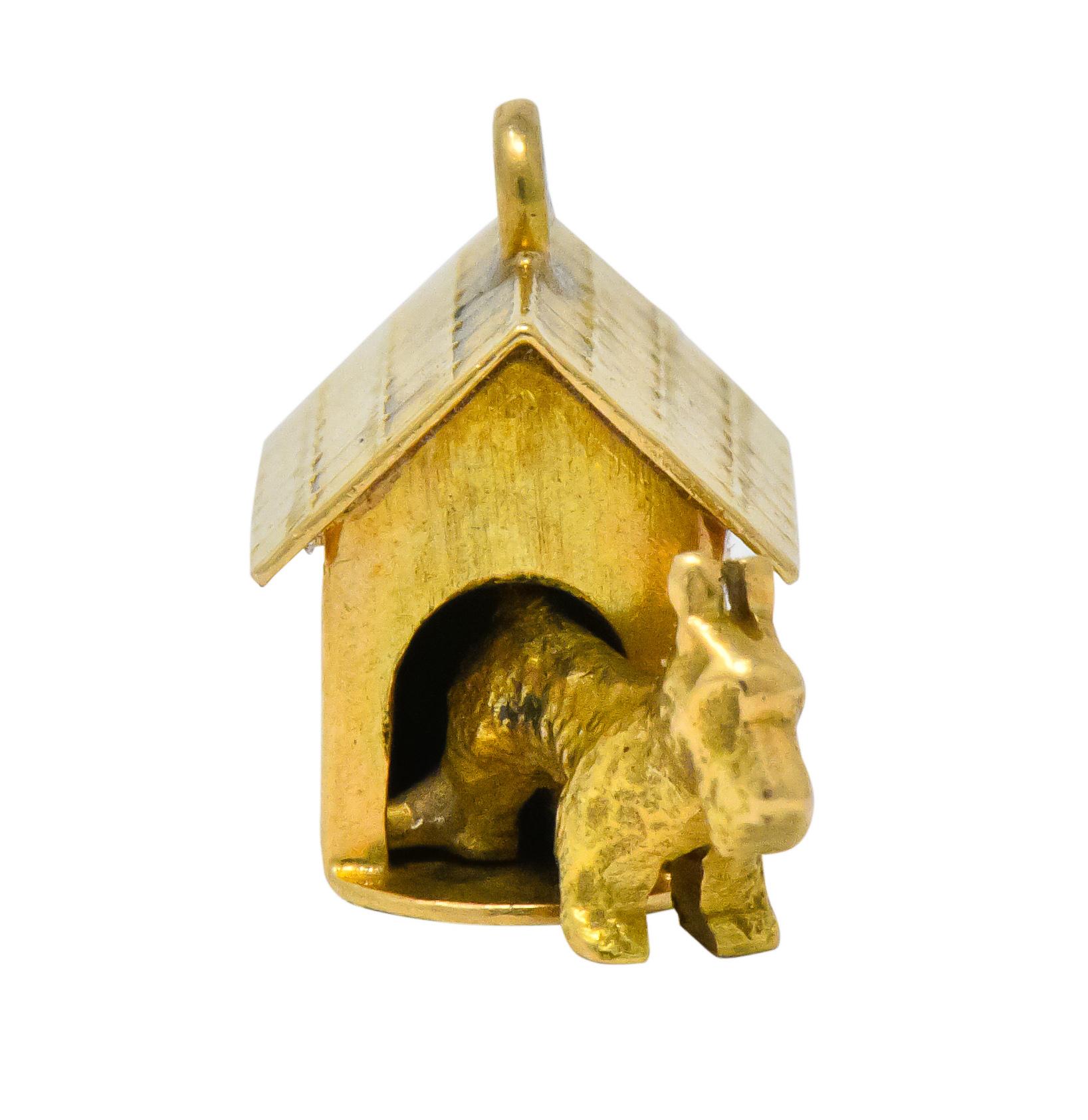 Women's or Men's Art Nouveau 14 Karat Gold Articulated Scottish Terrier Dog House Charm