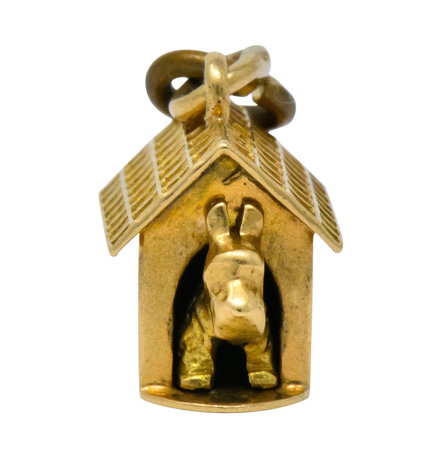 Women's or Men's Art Nouveau 14 Karat Gold Articulated Scottish Terrier Dog House Charm
