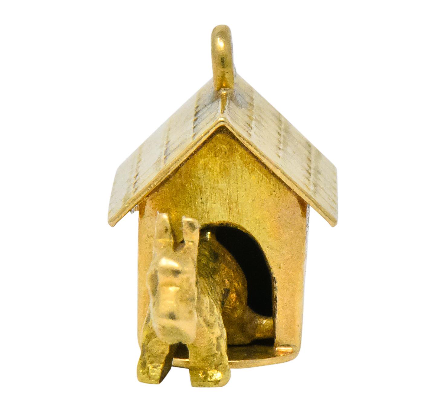 Art Nouveau 14 Karat Gold Articulated Scottish Terrier Dog House Charm 1