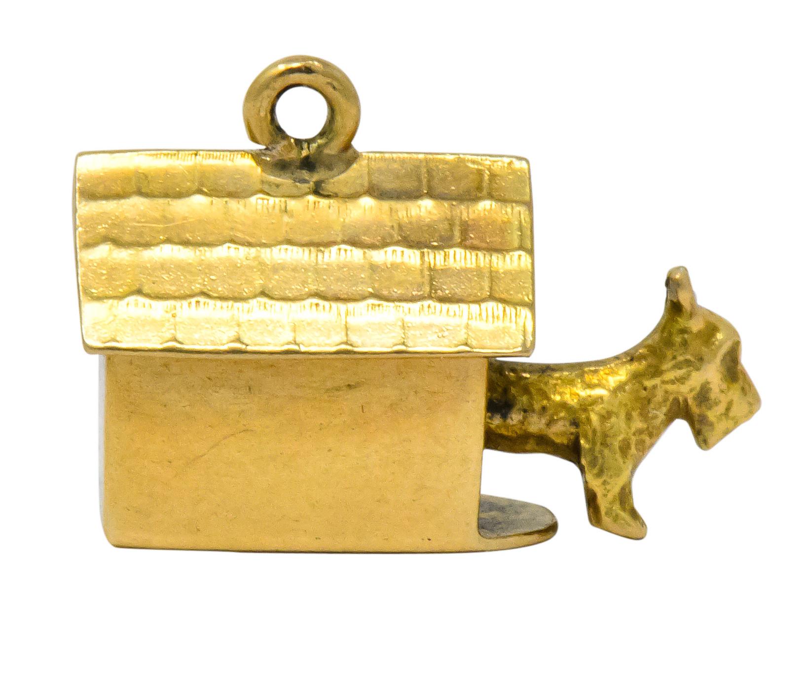 Art Nouveau 14 Karat Gold Articulated Scottish Terrier Dog House Charm 2