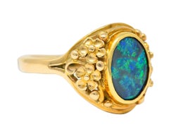 Art Nouveau 14 Karat Gold Black Opal Flower Ring