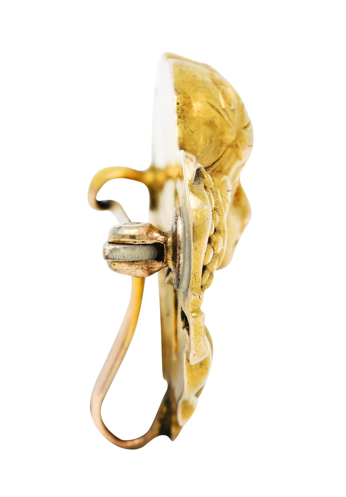 Art Nouveau 14 Karat Gold Dionysus Maenad Nymph Brooch In Excellent Condition In Philadelphia, PA