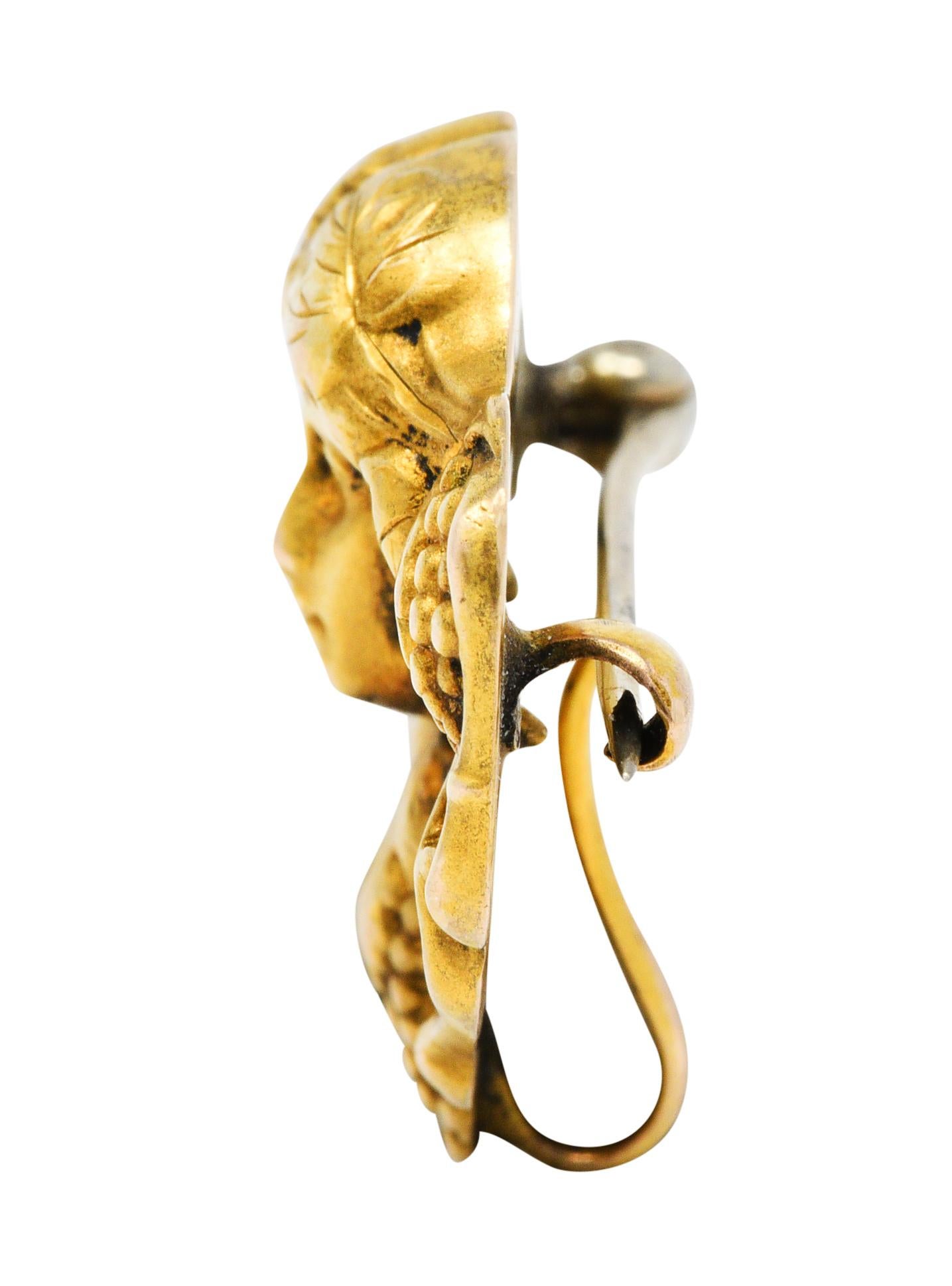 Art Nouveau 14 Karat Gold Dionysus Maenad Nymph Brooch 1