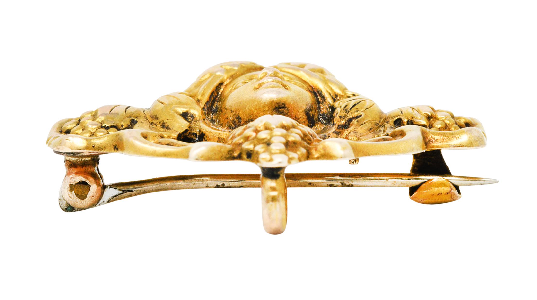 Art Nouveau 14 Karat Gold Dionysus Maenad Nymph Brooch 3