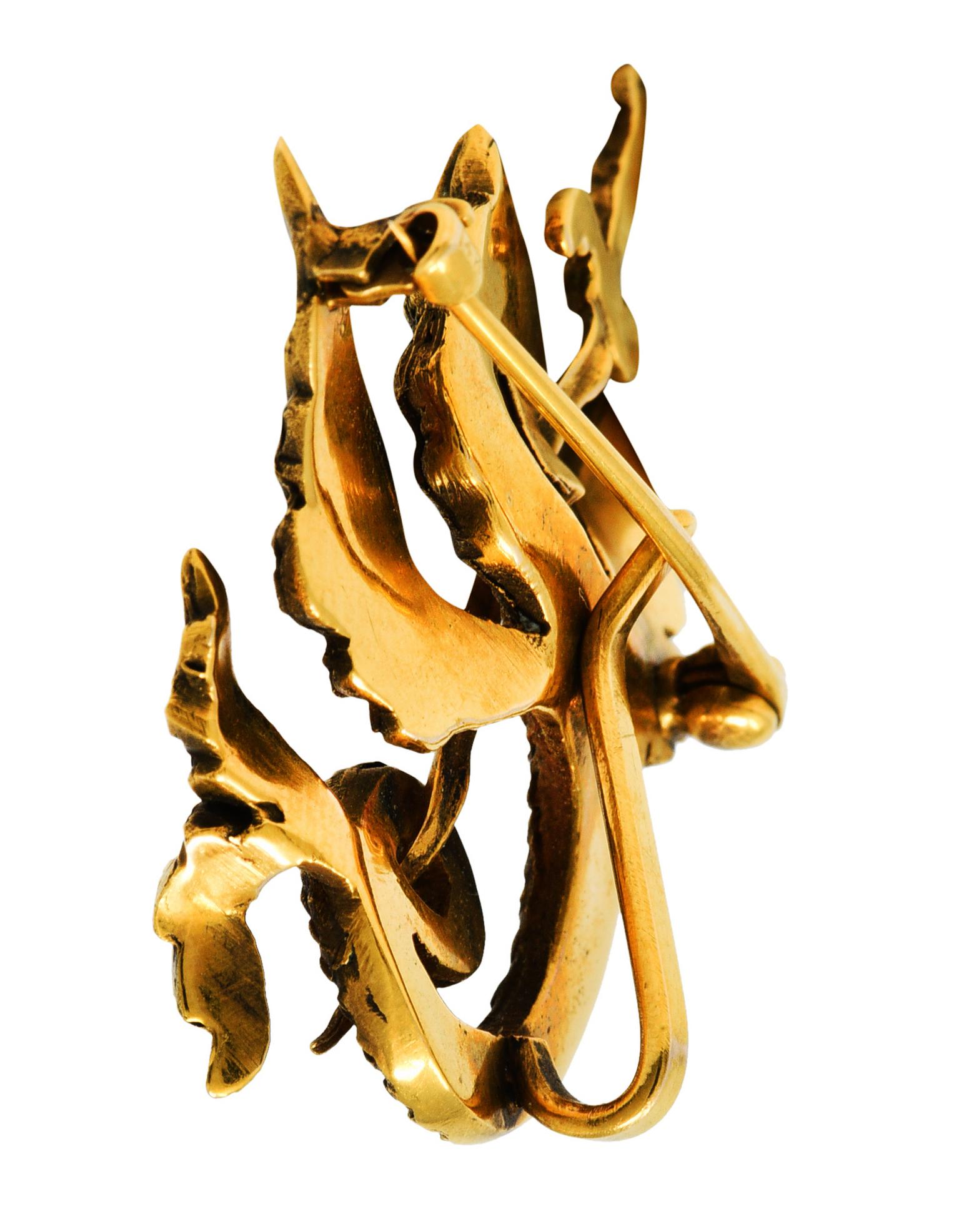Art Nouveau 14 Karat Gold Dragon Serpent Watch Pin Brooch 1