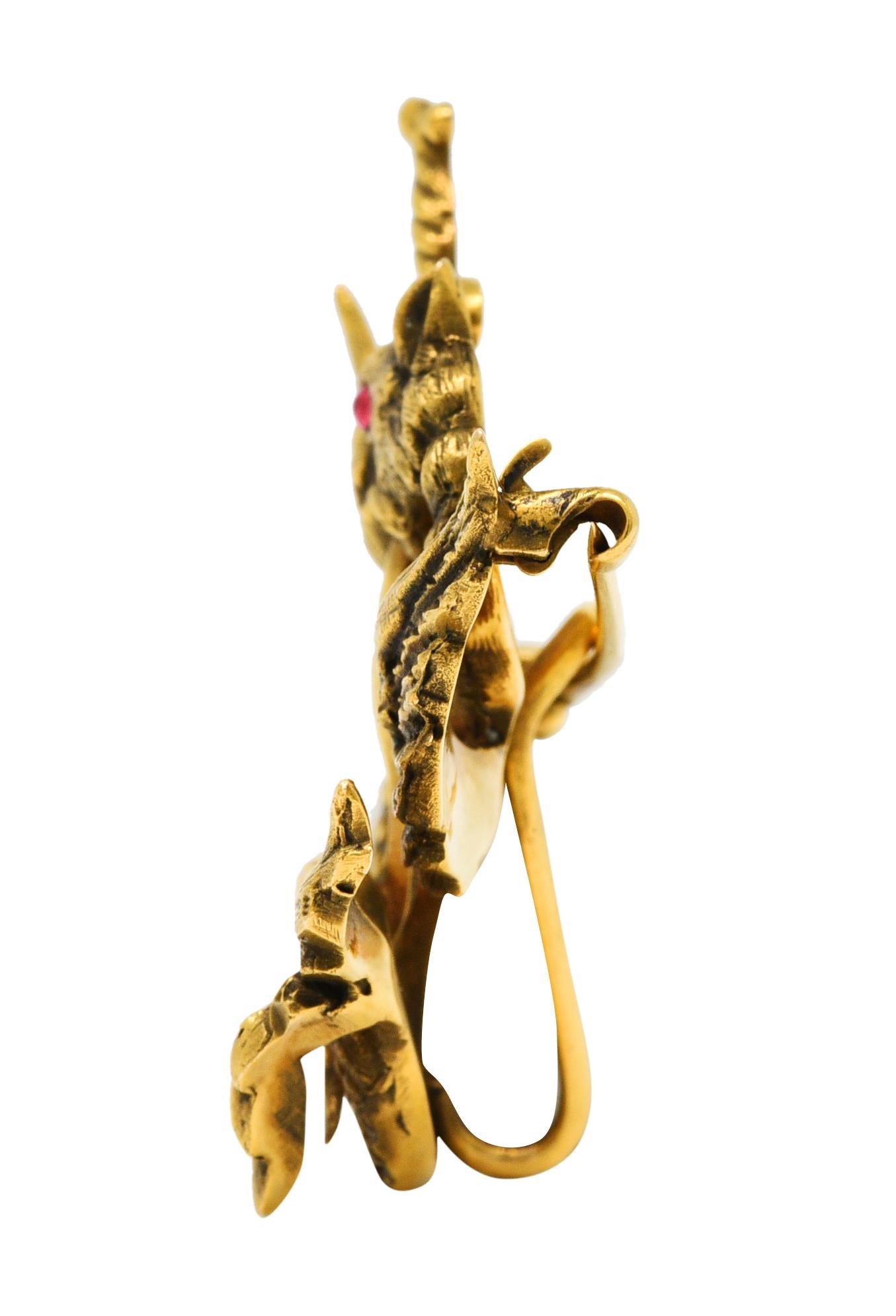 Art Nouveau 14 Karat Gold Dragon Serpent Watch Pin Brooch 2