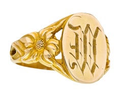 Art Nouveau 14 Karat Gold Floral Monogram Unisex Signet Ring