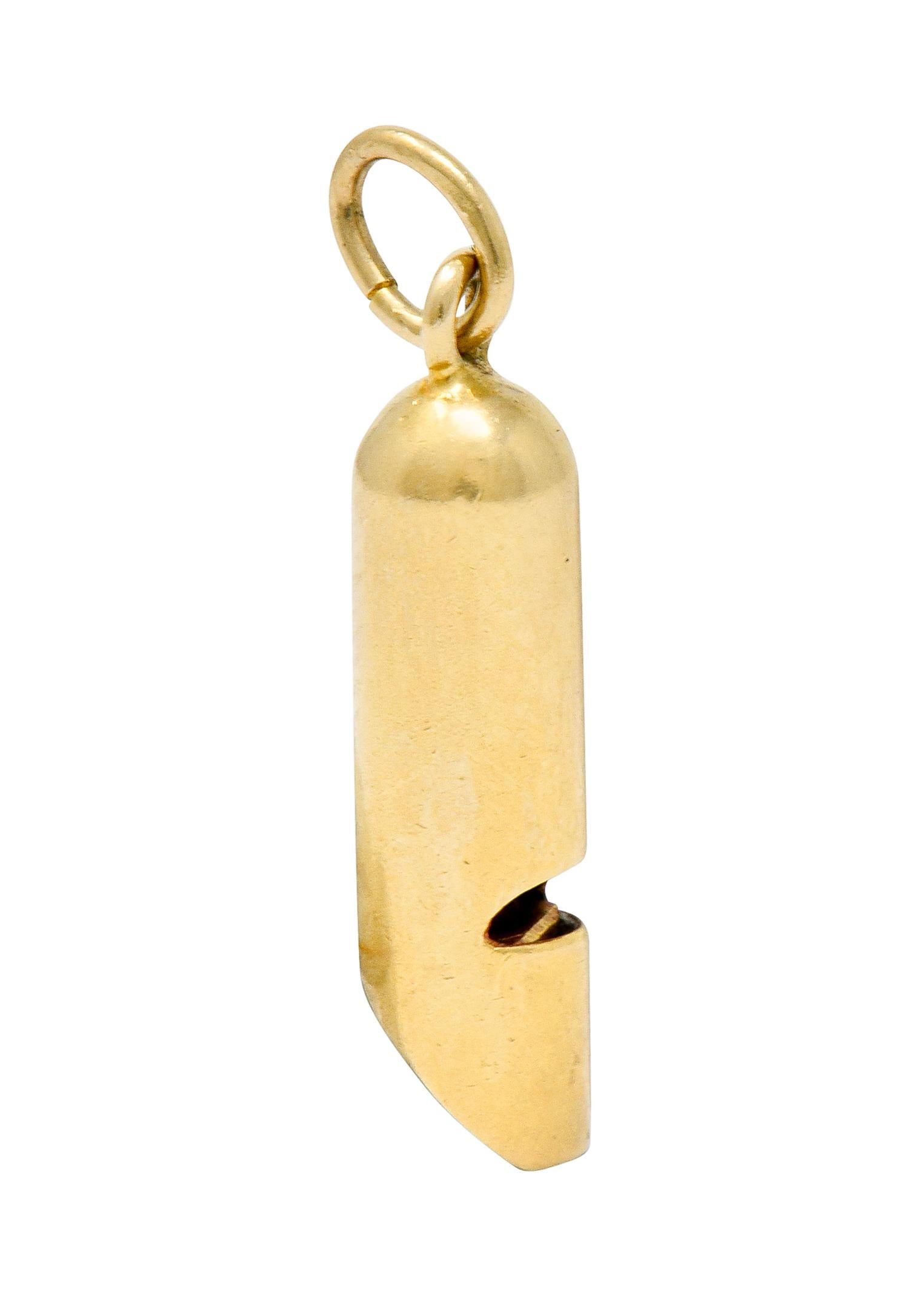Art Nouveau 14 Karat Gold Functional Antique Whistle Charm In Excellent Condition In Philadelphia, PA