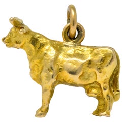 Art Nouveau 14 Karat Gold Horned Guernsey Dairy Cow Charm