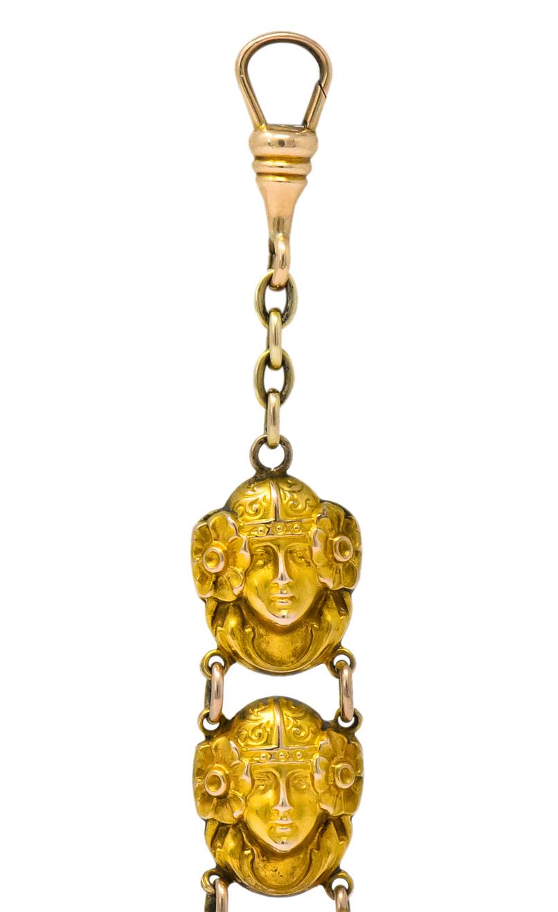 Women's or Men's Art Nouveau 14 Karat Gold Norse Goddess Fob Pendant