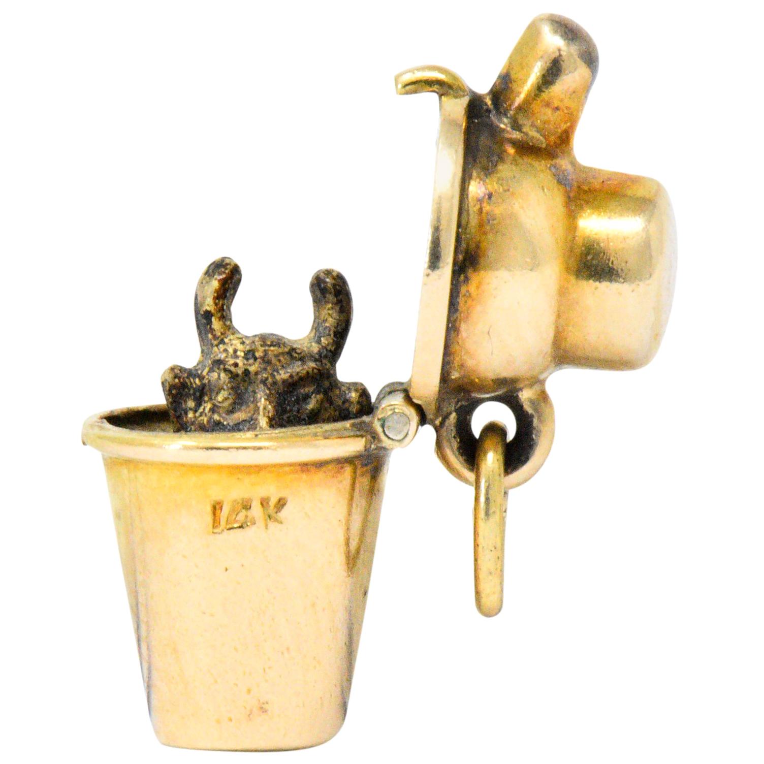 Art Nouveau 14 Karat Gold Opening Cocktail Shaker and Devil Charm