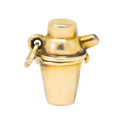 Art Nouveau 14 Karat Gold Opening Cocktail Shaker and Devil Charm