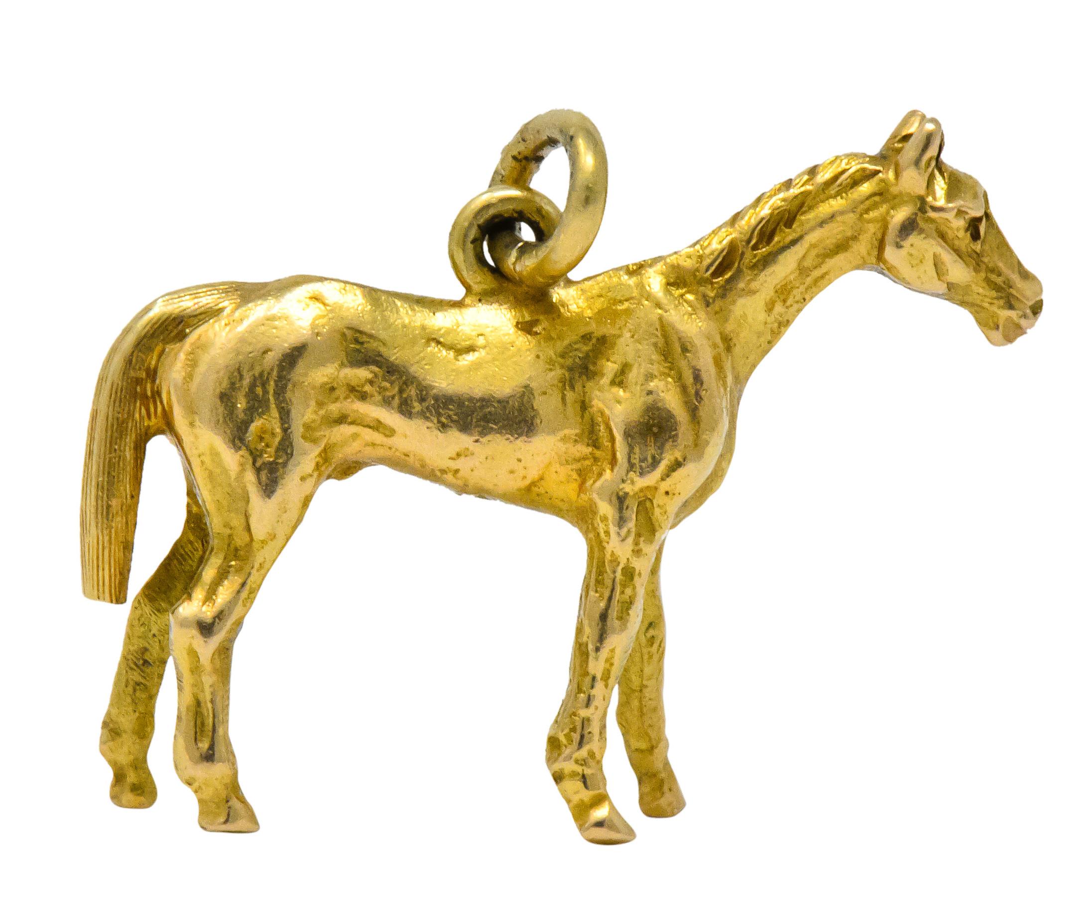 Art Nouveau 14 Karat Gold Realistic Horse Charm In Excellent Condition In Philadelphia, PA