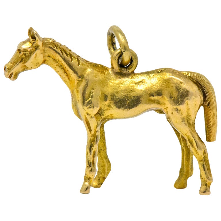 Art Nouveau 14 Karat Gold Realistic Horse Charm at 1stDibs