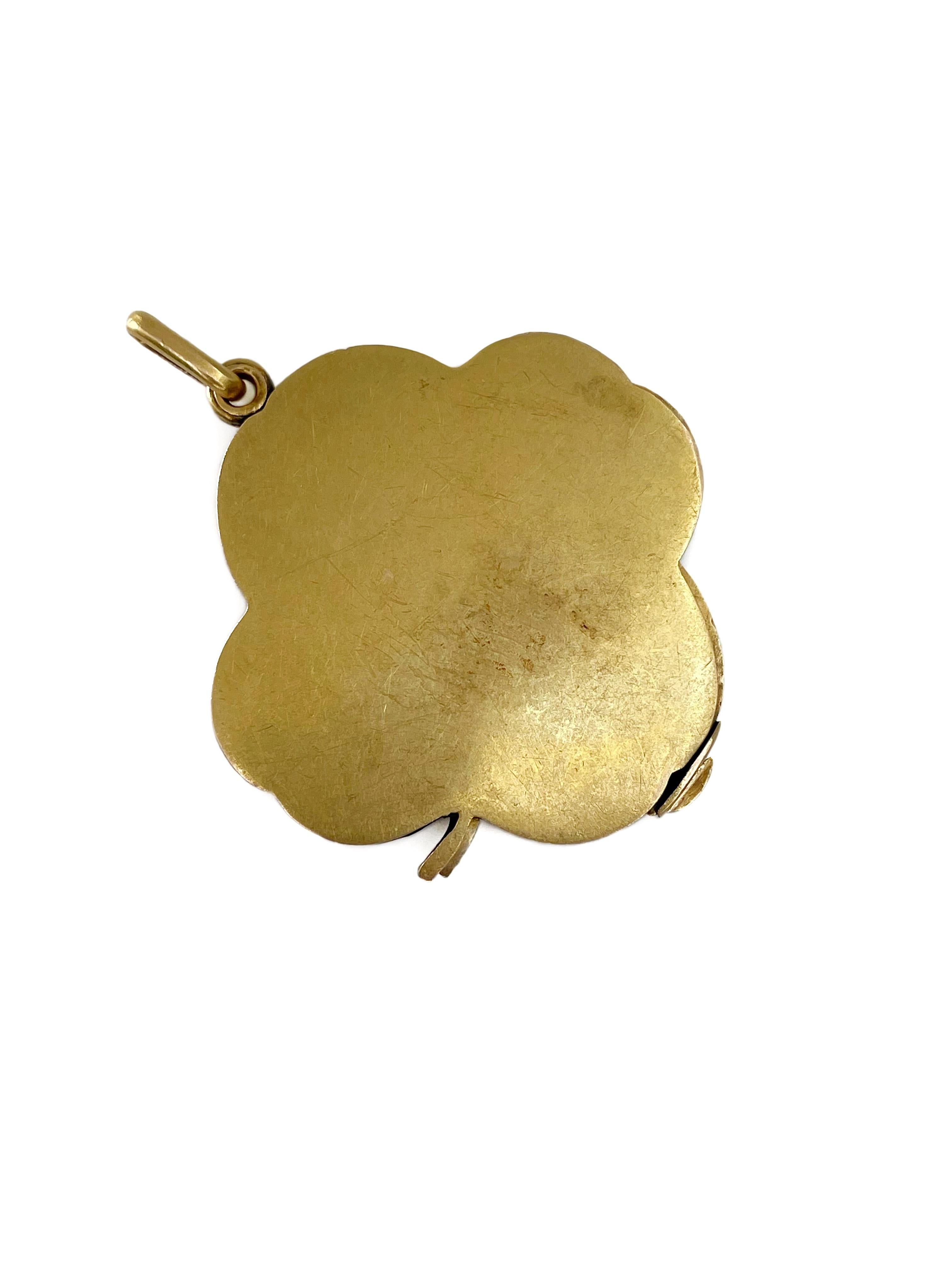 Women's Art Nouveau 14 Karat Gold Rose Cut Diamond Lady Clover Locket Pendant