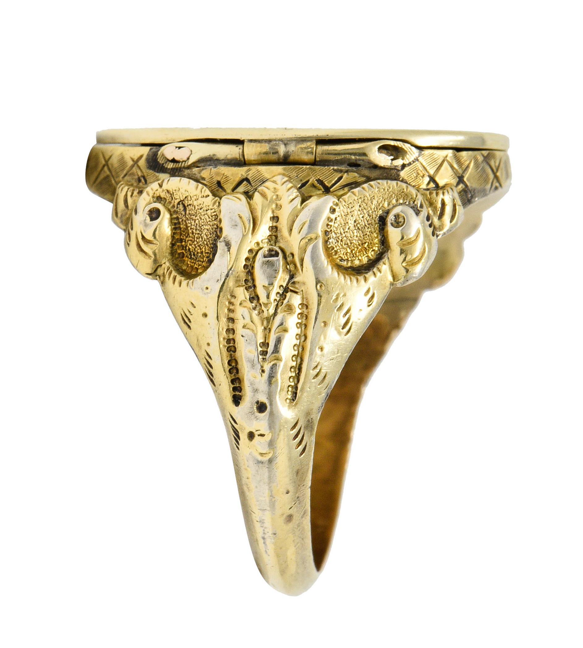 Art Nouveau 14 Karat Gold Unisex Eagle & Snake Portrait Signet Ring 5