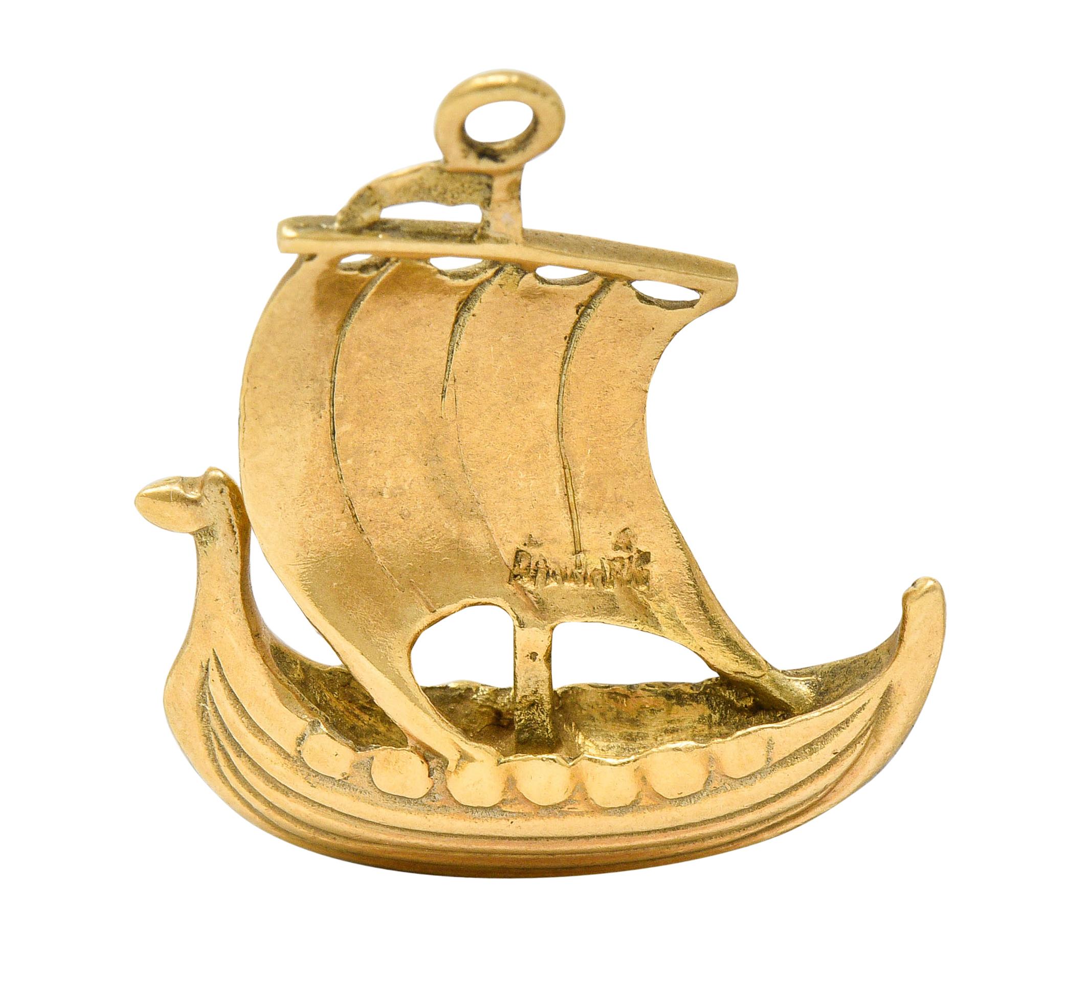 Art Nouveau 14 Karat Gold Viking Longship Charm In Excellent Condition In Philadelphia, PA