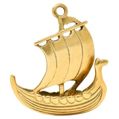 Antique Art Nouveau 14 Karat Gold Viking Longship Charm