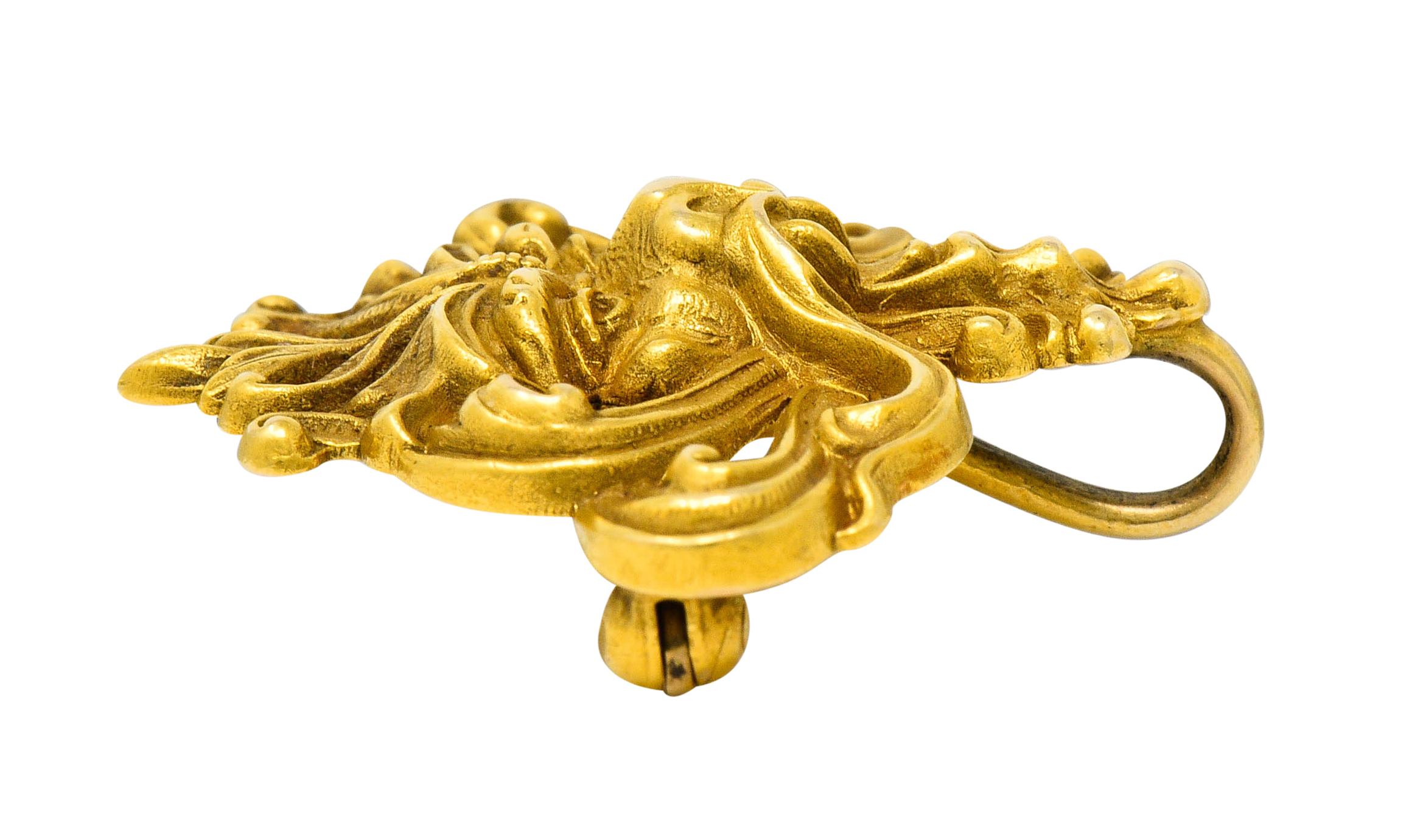 Art Nouveau 14 Karat Gold Whiplash Lion Brooch, circa 1905 2