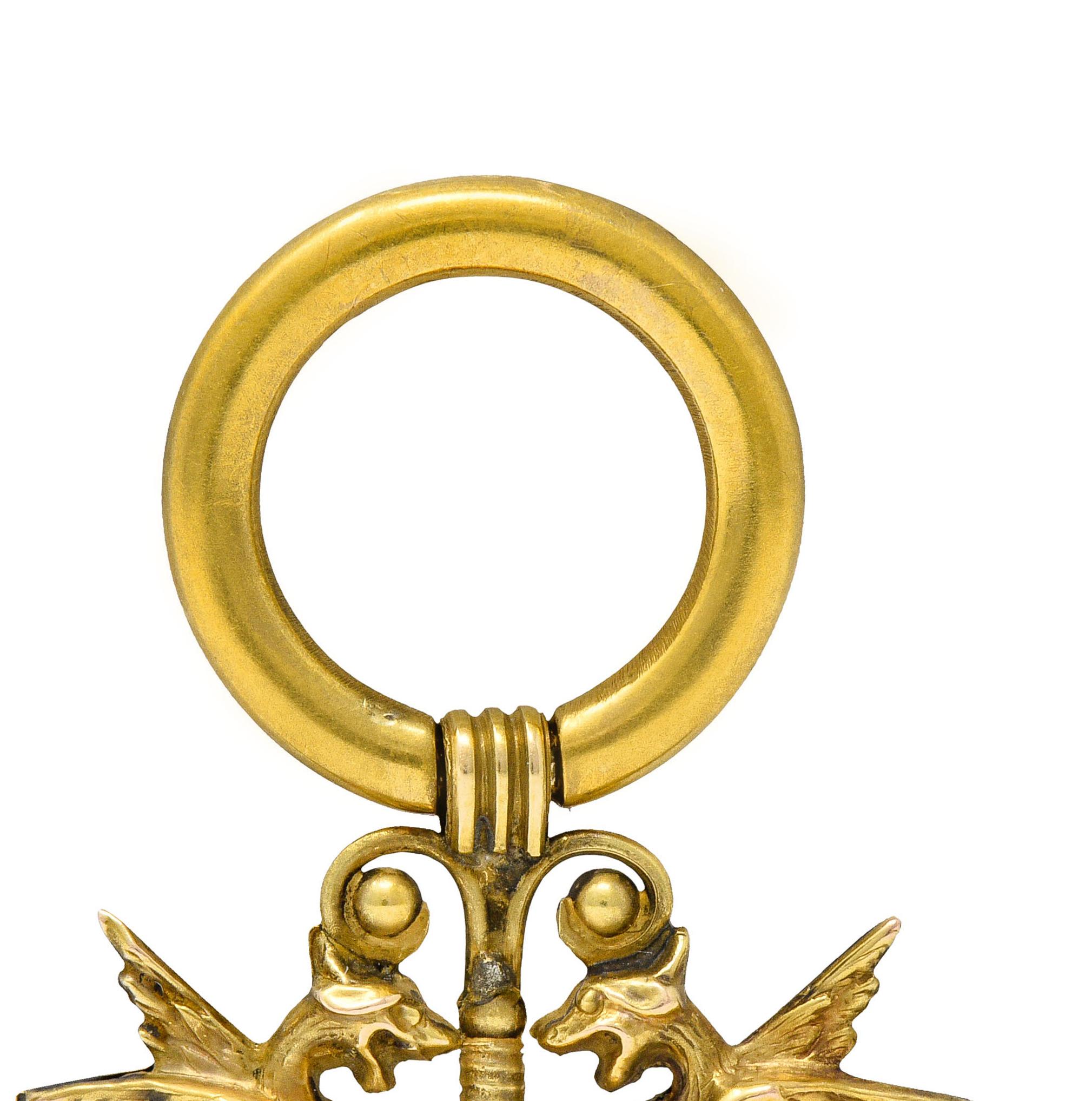 Women's or Men's Art Nouveau 14 Karat Gold Winged Serpent Fob Pendant Charm