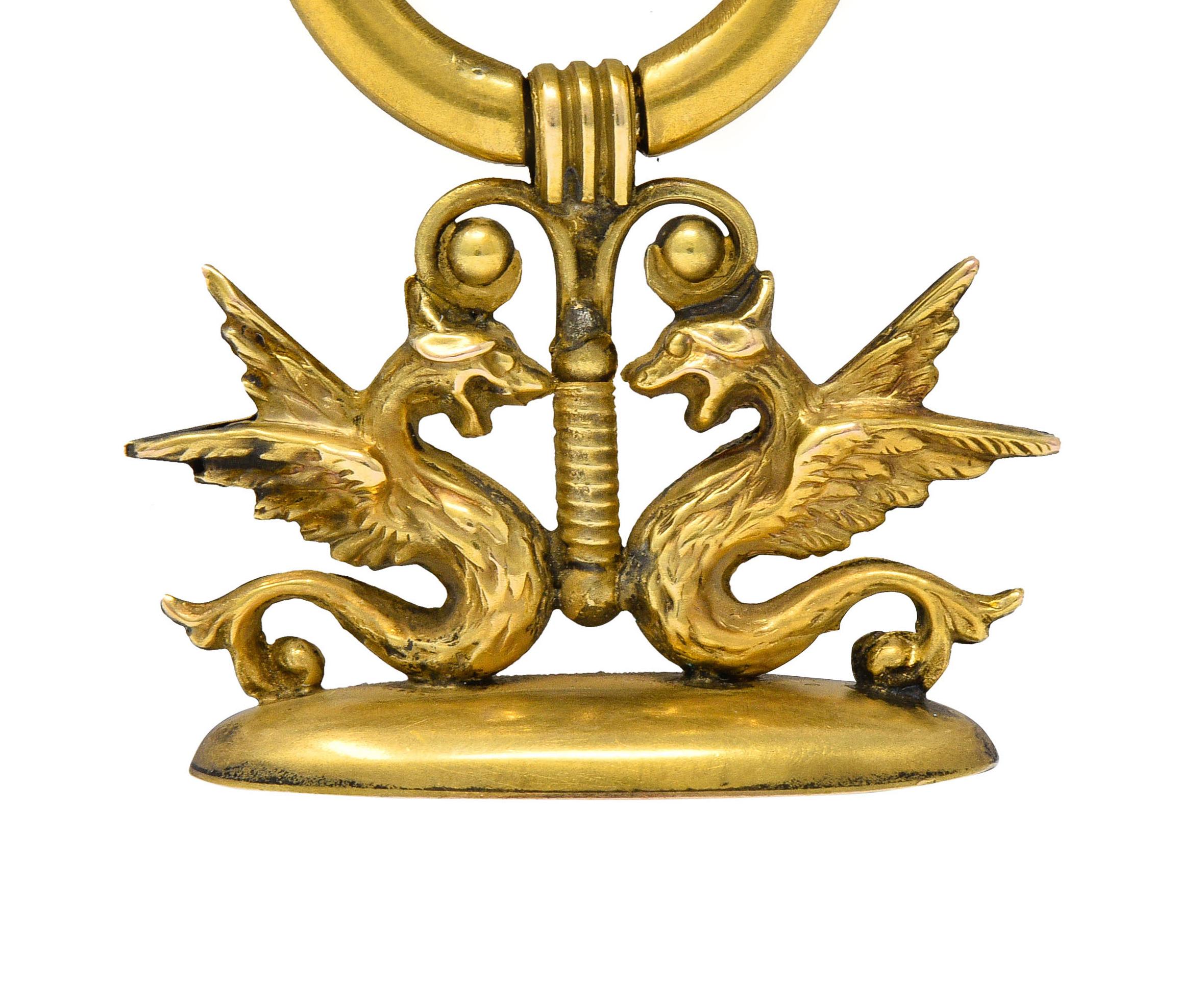 Art Nouveau 14 Karat Gold Winged Serpent Fob Pendant Charm 1