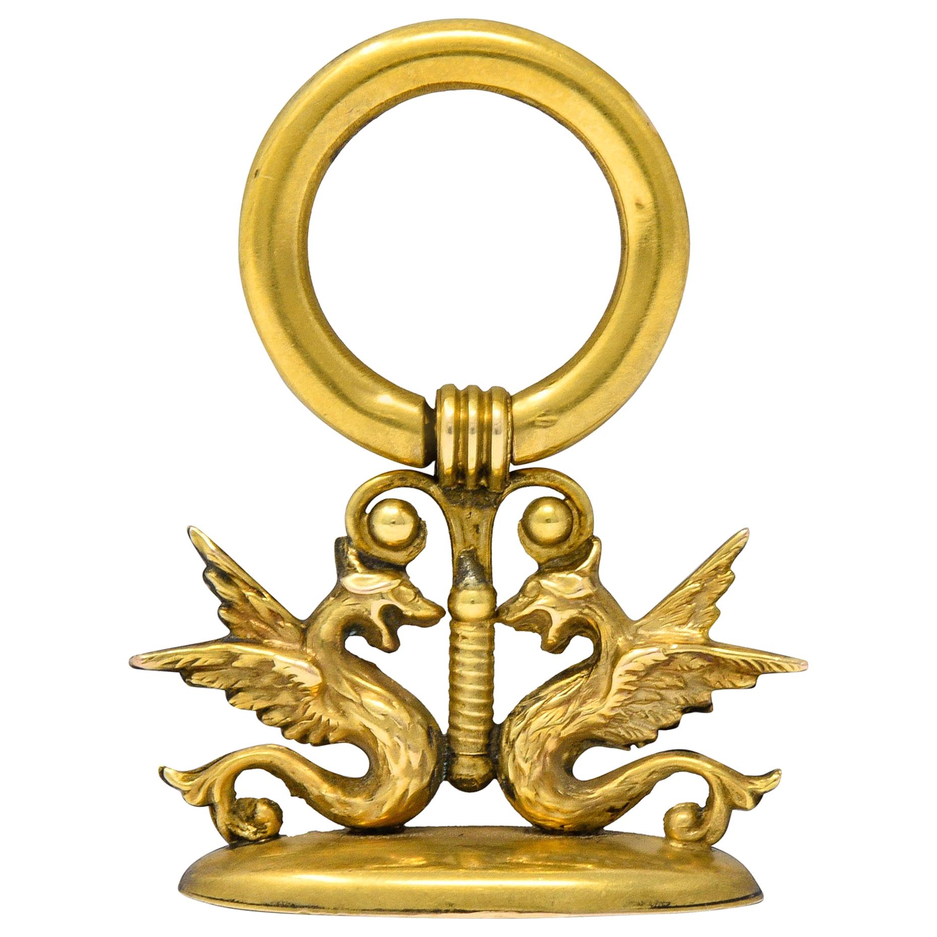 Art Nouveau 14 Karat Gold Winged Serpent Fob Pendant Charm