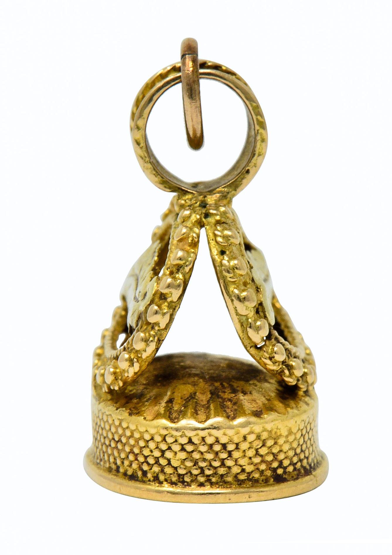 Women's or Men's Art Nouveau 14 Karat Two-Tone Gold Foliate Fob Charm