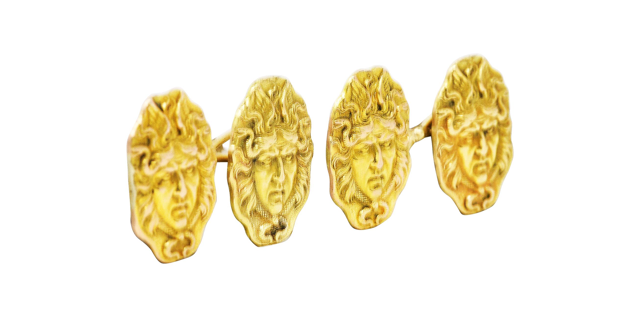 Victorian 14 Karat Two-Tone Gold Medusa Men's Antique Cufflinks 1