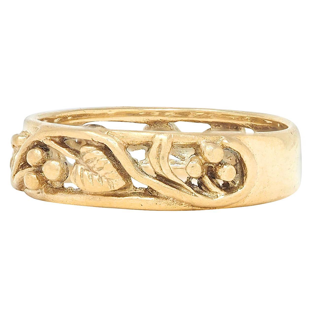 Bague en or jaune 14 carats avec anneau en or jaune 14 carats et vigne à enroulement Pour femmes en vente