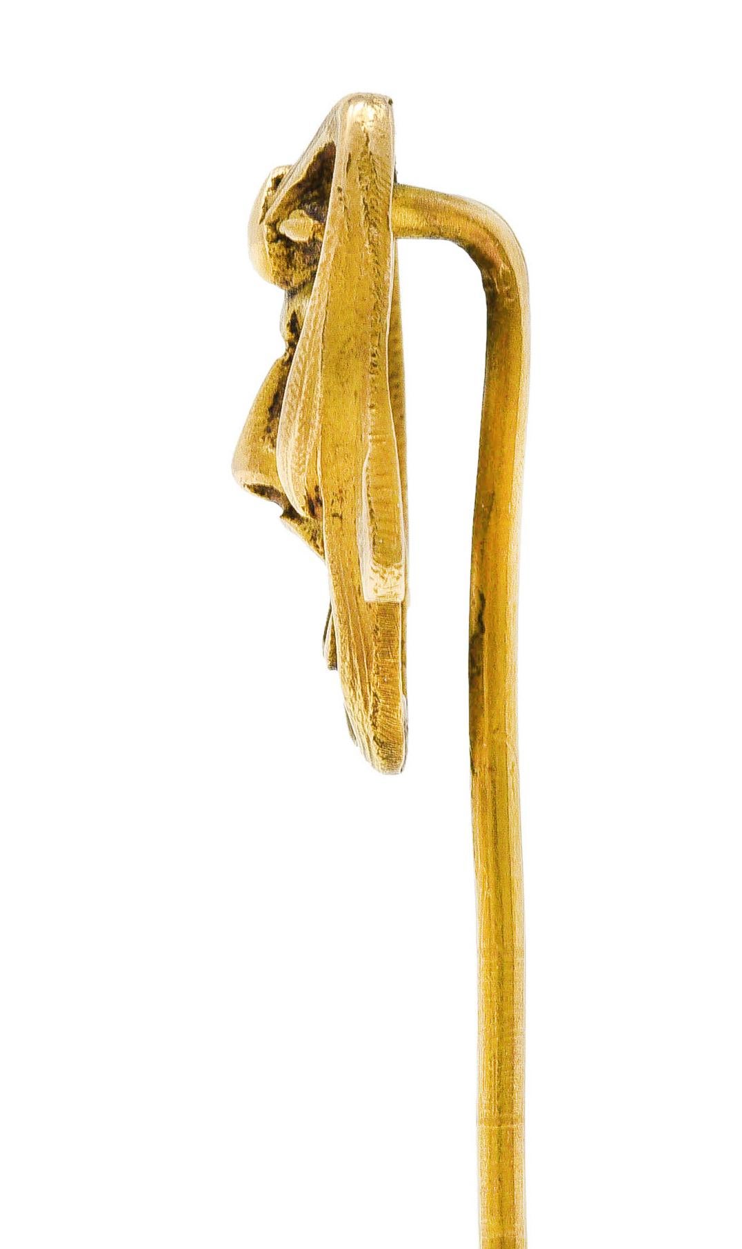 Art Nouveau 14 Karat Yellow Gold Green Man Unisex Stickpin In Excellent Condition For Sale In Philadelphia, PA