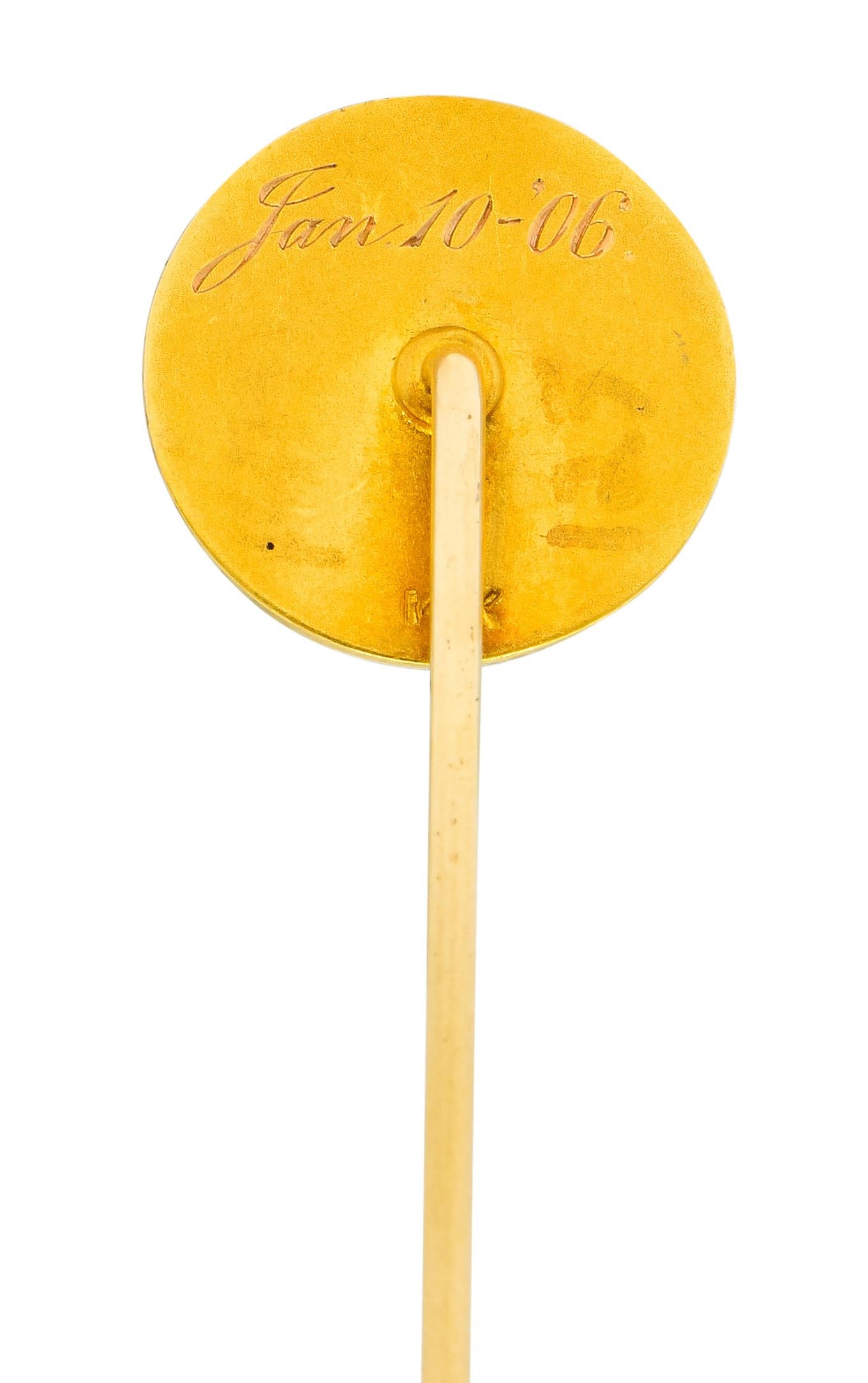 Art Nouveau 14 Karat Yellow Gold Hooded Prophet Stickpin In Excellent Condition In Philadelphia, PA