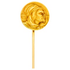 Antique Art Nouveau 14 Karat Yellow Gold Hooded Prophet Stickpin