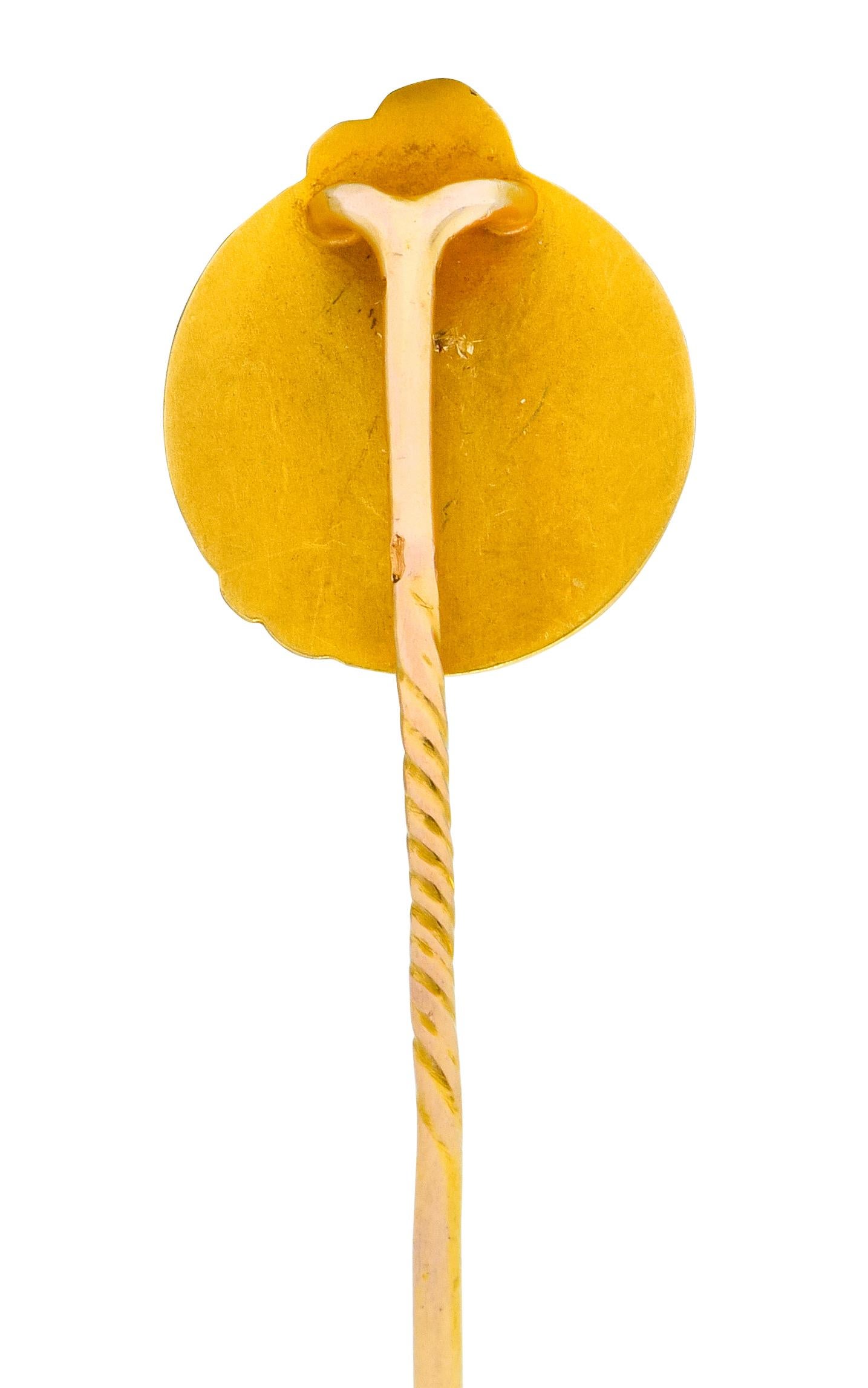 Art Nouveau 14 Karat Yellow Gold Masquerade Ball Stickpin In Excellent Condition In Philadelphia, PA