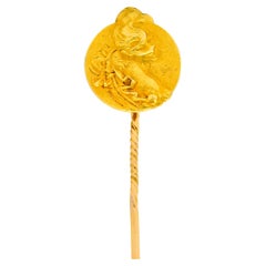 Art Nouveau 14 Karat Yellow Gold Masquerade Ball Stickpin