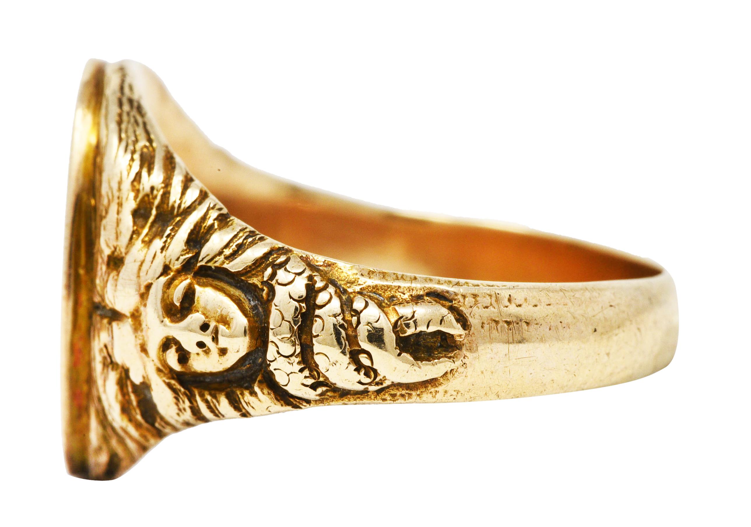 Art Nouveau 14 Karat Yellow Gold Medusa Snake Unisex Signet Antique Ring 1