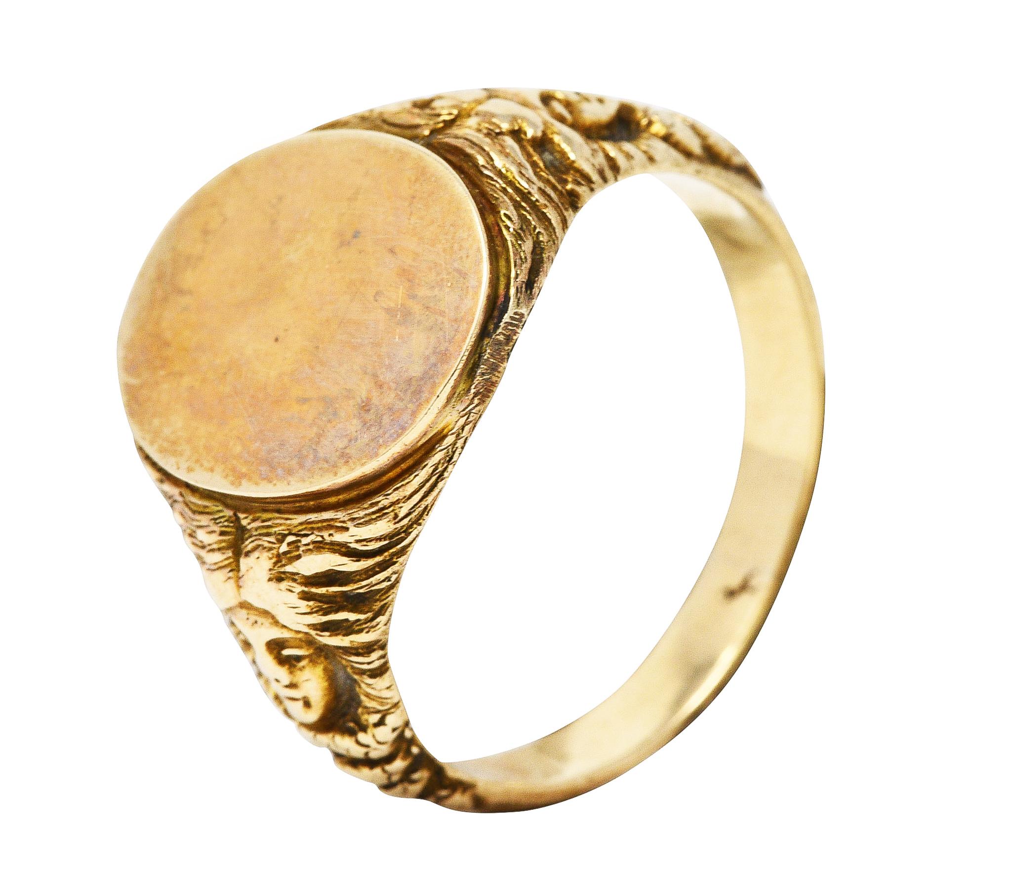 Art Nouveau 14 Karat Yellow Gold Medusa Snake Unisex Signet Antique Ring 4